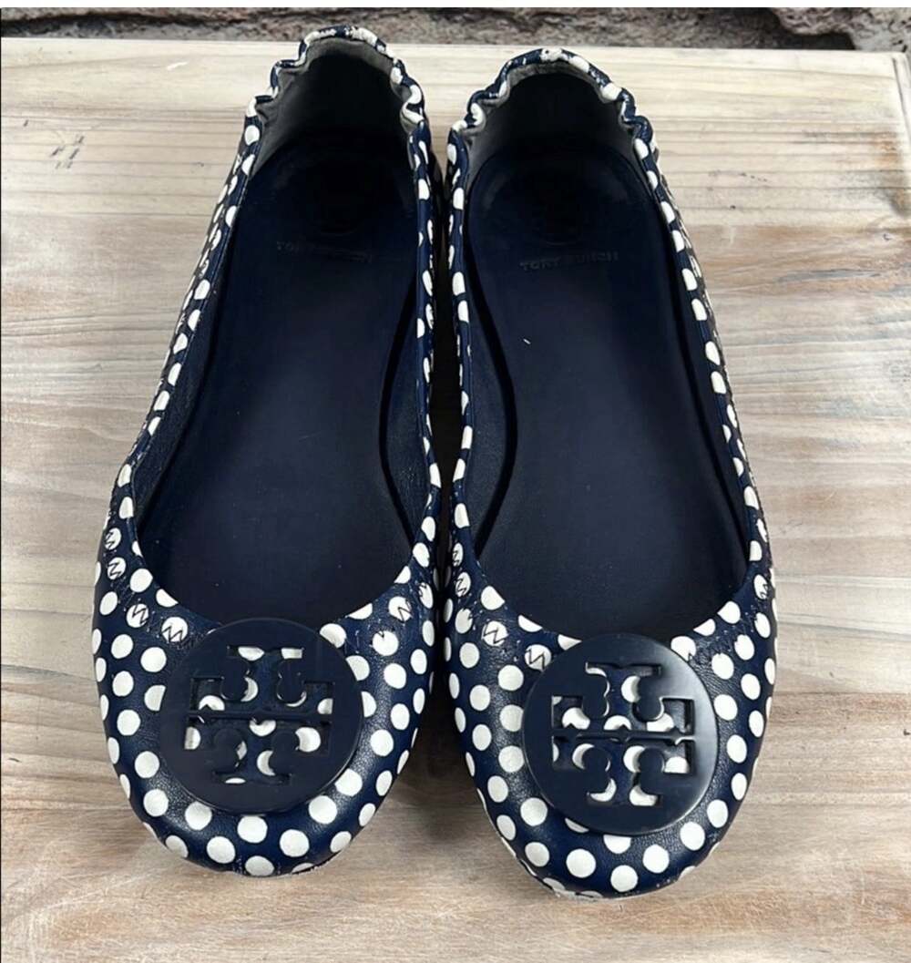 Tory Burch Blue Polka Dot Slip On Flats Women's Size 7